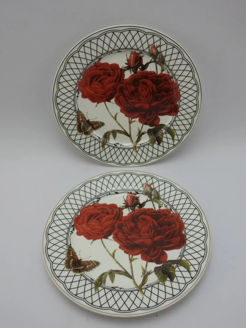 2 New Gothic Red Rose Butterfly Dinner Plates 8